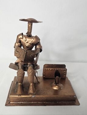 Vtg Don Quixote Metal Sculpture Desk Organizer Pen Holder Letter Rack Mid-Mod